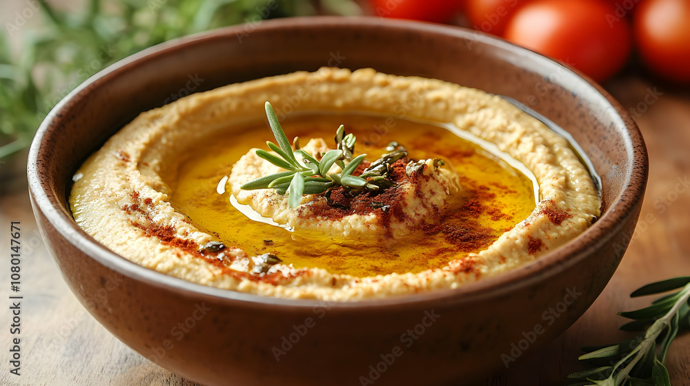Close-up of Hummus with Olive Oil and Spices - Food Image Close-up of Hummus with Olive Oil and Spices - Food Image