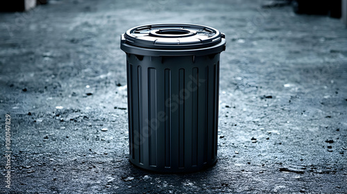 Black Trash Can on Concrete...