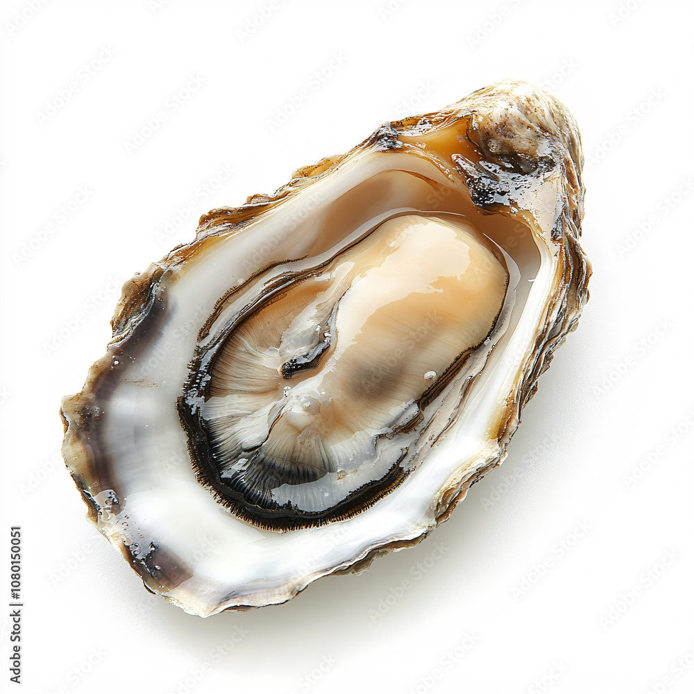 An opened oyster showcasing its smooth, shiny interior with a pearl-like texture, highlighting its natural beauty and seafood appeal. An opened oyster showcasing its smooth, shiny interior with a pearl-like texture, highlighting its natural beauty and seafood appeal.