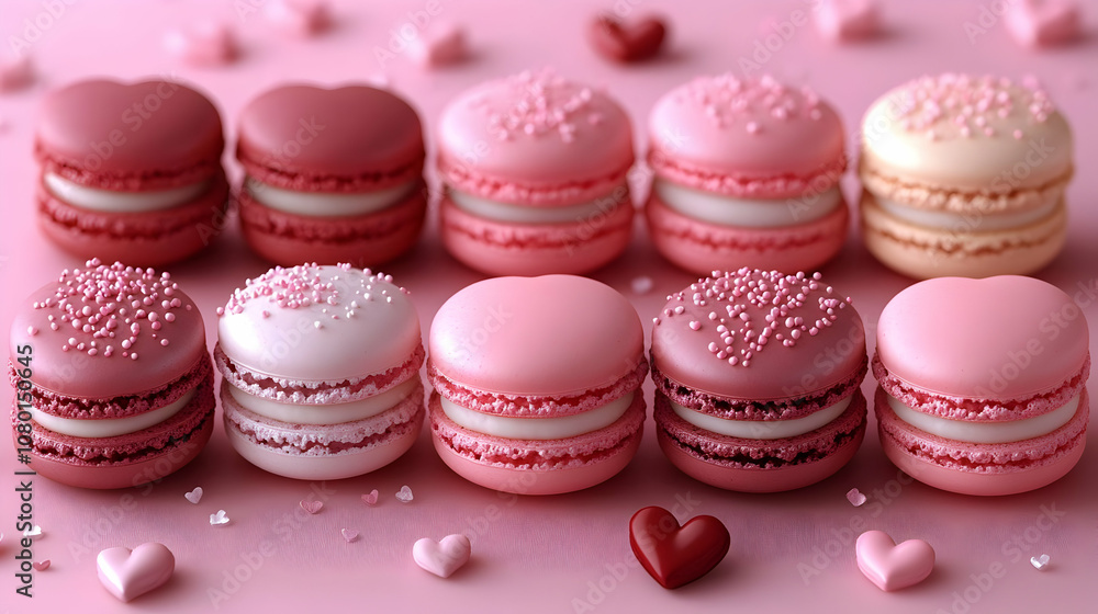 Pink Macarons with Sprinkles on a Pink Background - 3D Illustration Pink Macarons with Sprinkles on a Pink Background - 3D Illustration