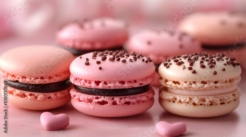 Pink and Brown Macarons on Pink Background - Photo