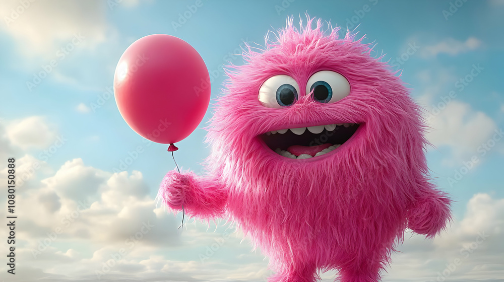 Obraz premium Smiling Pink Fuzzy Monster 3D Illustration
