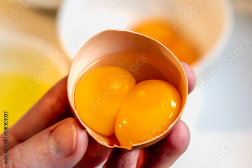 Tableau sur toile Double egg yolk in an egg