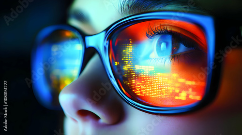 Wallpaper Mural Close-Up of Person Wearing Glasses with Code Reflection - Illustration Torontodigital.ca