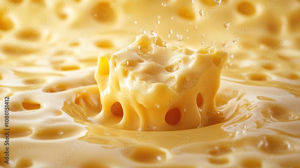 A luscious piece of cheese is dipped into bubbling fondue, creating a rich, gooey treat perfect for sharing during a cozy gathering A luscious piece of cheese is dipped into bubbling fondue, creating a rich, gooey treat perfect for sharing during a cozy gathering