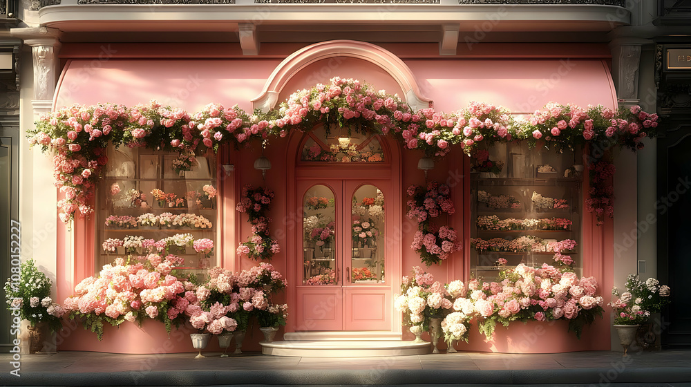 Pink Flower Shop Front Illustration Pink Flower Shop Front Illustration