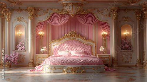 Pink and Gold Bedroom Inter...