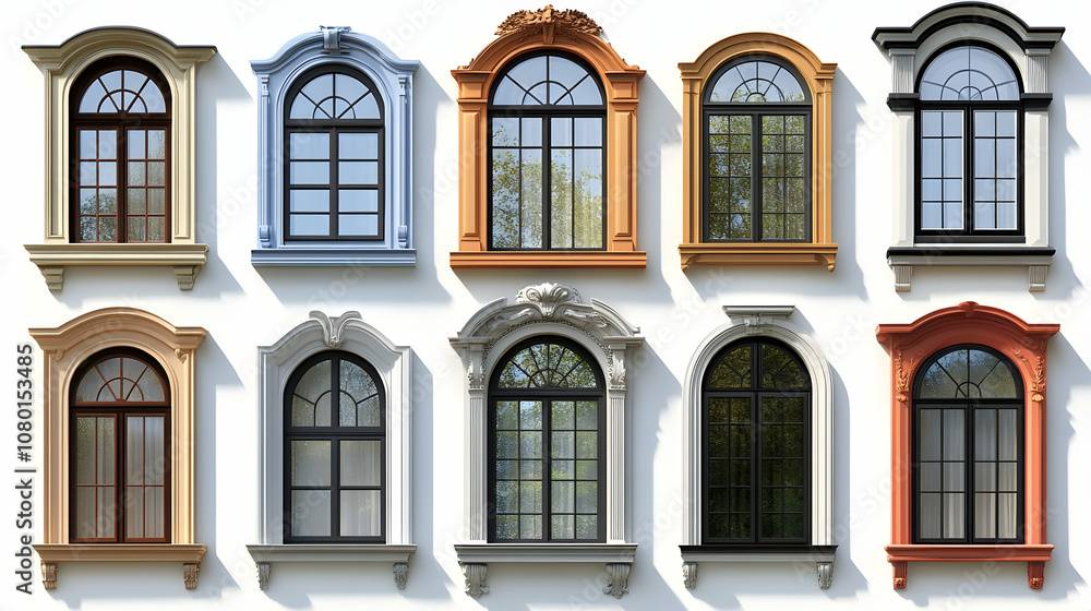 Arched Windows with Different Colors and Trim - 3D Illustration Arched Windows with Different Colors and Trim - 3D Illustration