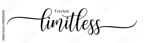 Think Limitless - Handwritten Calligraphy for New Year’s 2025 Resolutions, Black Text on White Background, Vector Design for Posters & Prints.