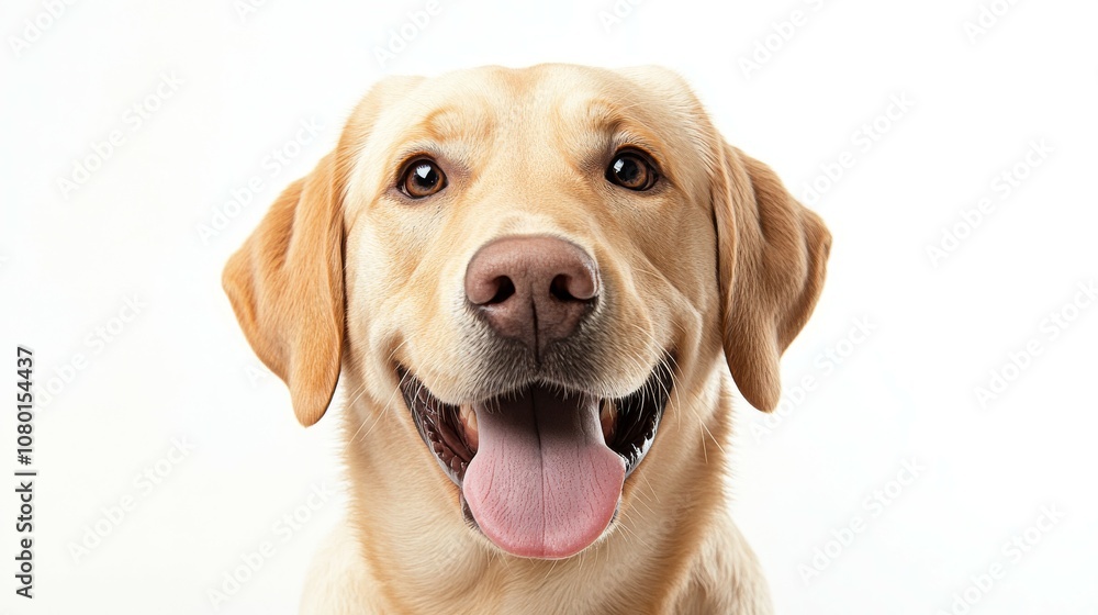 A Labrador with its tongue sticking out, a happy expression, studio photography A Labrador with its tongue sticking out, a happy expression, studio photography