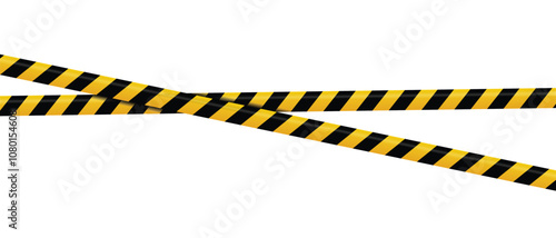 Warning tape with yellow and black diagonal stripes. Warning tape and police line. Warning danger tape. Restriction tape. Seamless line. Vector illustration