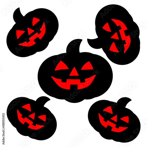 Cute spooky halloween pumpkin vector illustration. Black pumpkin on white background, halloween scary icon