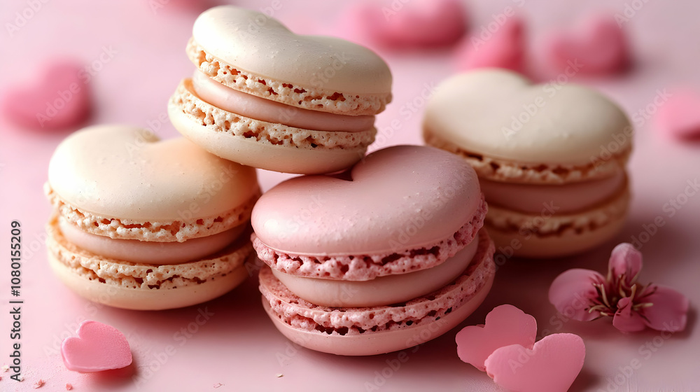Heart-Shaped Macarons on Pink Background - Photo Heart-Shaped Macarons on Pink Background - Photo