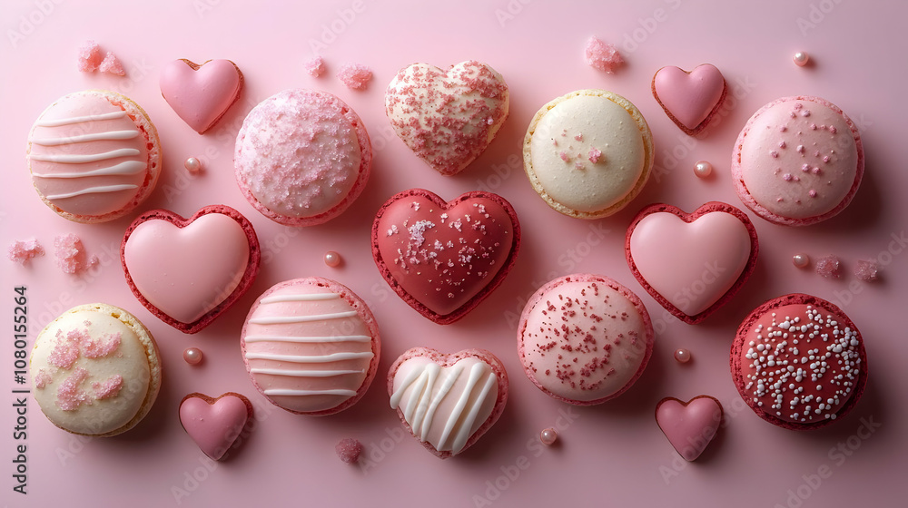 Pink Macarons and Hearts - Sweet Treats Illustration Pink Macarons and Hearts - Sweet Treats Illustration