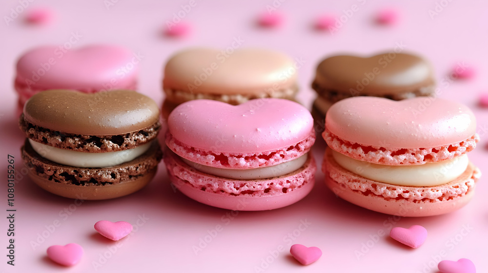 Heart Shaped Macarons on Pink Background - Photo Heart Shaped Macarons on Pink Background - Photo