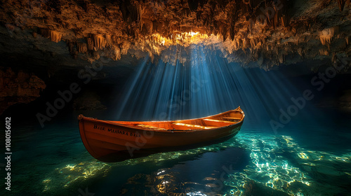 Boat in a Cave with Light R...