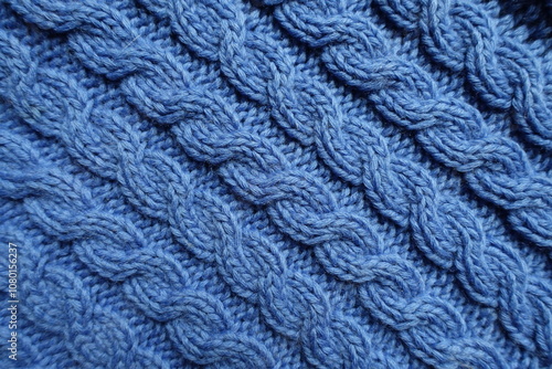 Obraz na plátně Backdrop - handmade blue knitted fabric with cable braids