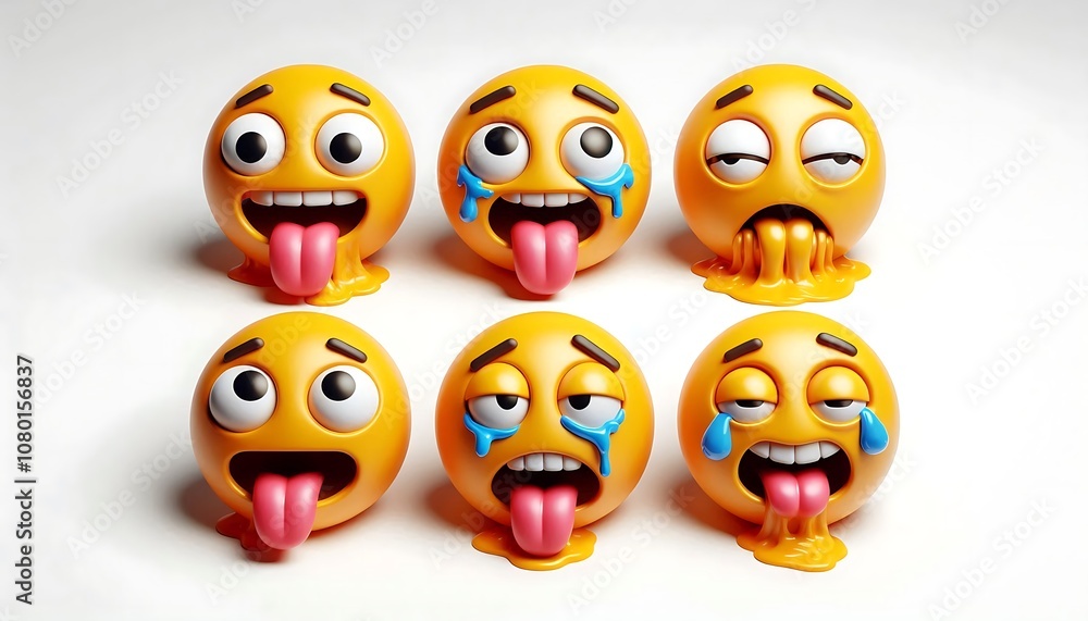 Fototapeta premium Set of Expressive 3D Emojis with Different Facial Expressions. generator AI
