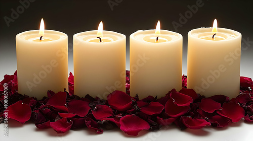 Four Candles with Red Rose ...