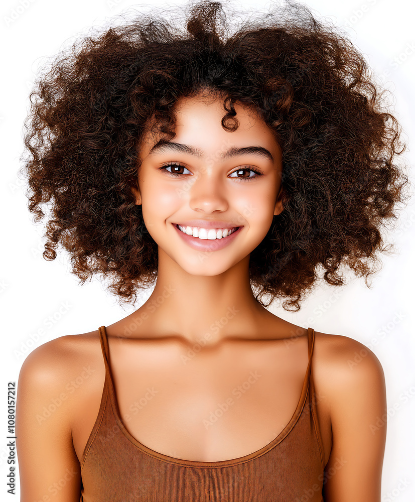 Afro A woman with beautiful curly hair and a warm smile Her natural look and effortless style would be perfect for a beauty or fashion campaign Afro A woman with beautiful curly hair and a warm smile Her natural look and effortless style would be perfect for a beauty or fashion campaign
