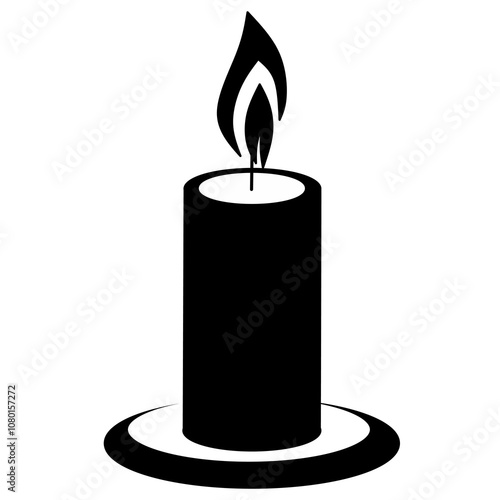 Vector illustration of black candle with burning candle. All Saints Day elements with empty area, isolated on white background. Suitable to place on content with that theme.