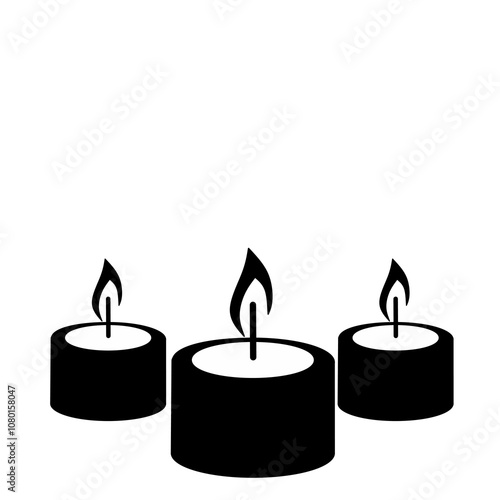 Vector illustration of black candle with burning candle. All Saints Day elements with empty area, isolated on white background. Suitable to place on content with that theme.