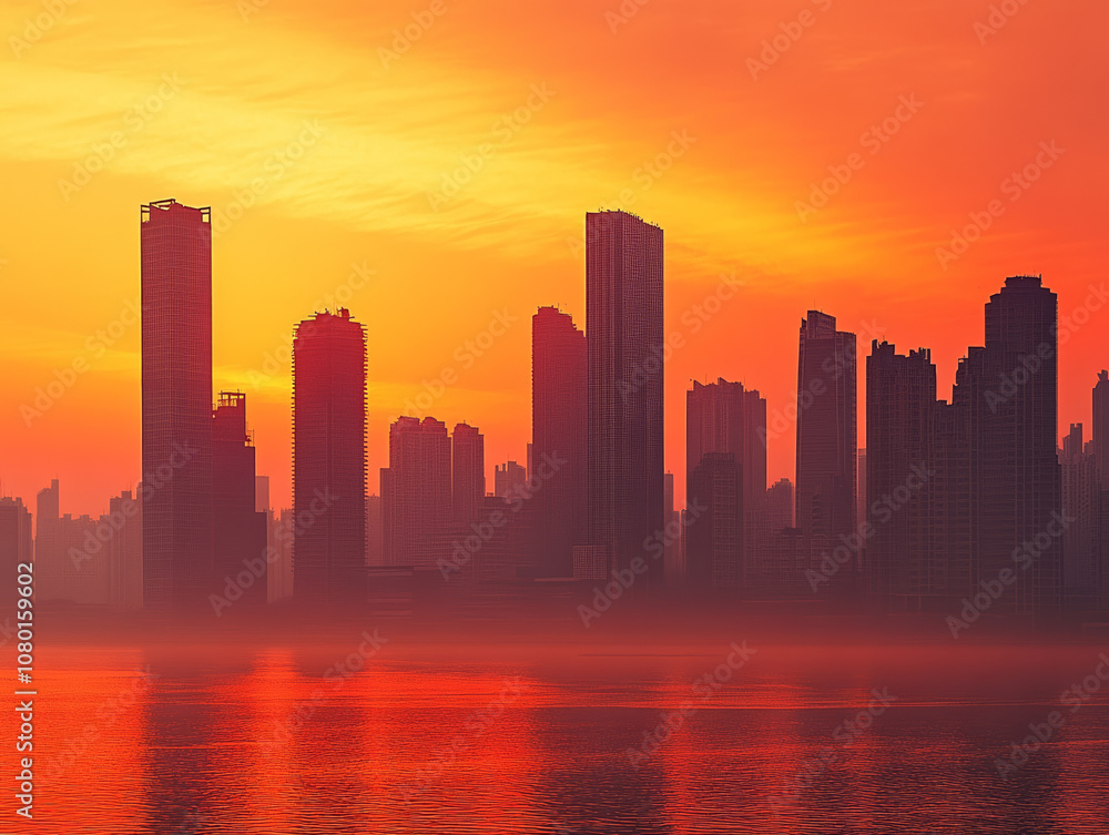 city skyline at sunset city skyline at sunset