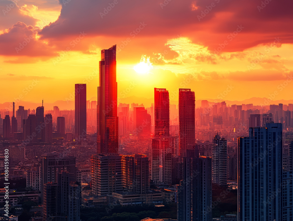 city skyline at sunset city skyline at sunset
