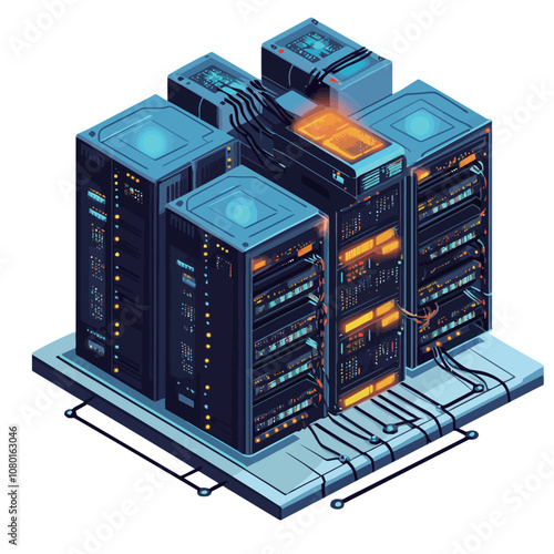 Data center isometric composition with server racks and servers isolated vector illustration (2).eps