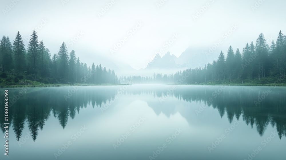 A serene lake with a forest in the background A serene lake with a forest in the background