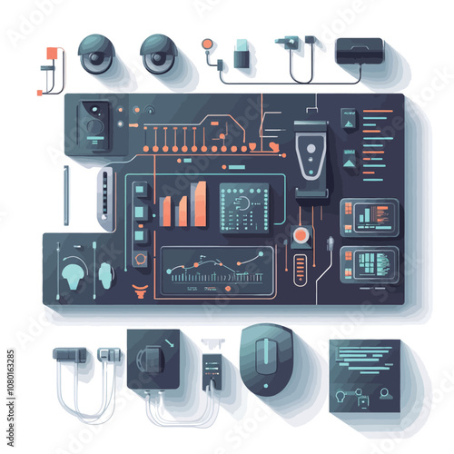 Electronic medical equipment and devices. Vector illustration in flat style..eps