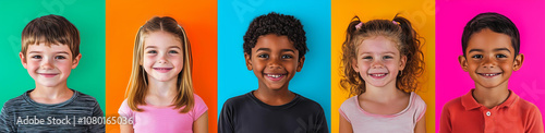 pastel collage of diverse children showcasing the joyous expression on their faces against different pastel colorful backgrounds. The composition includes boys and girls 