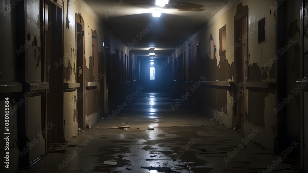 Fototapeta premium A dark crumbling hallway
