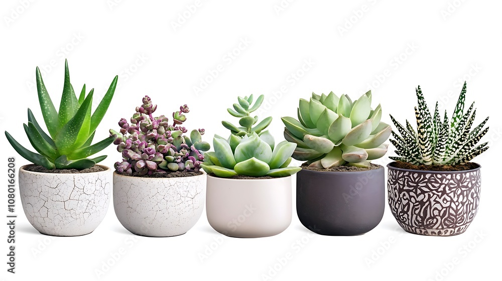 Several small plants in pots on white surface/ Several small plants in pots on white surface/