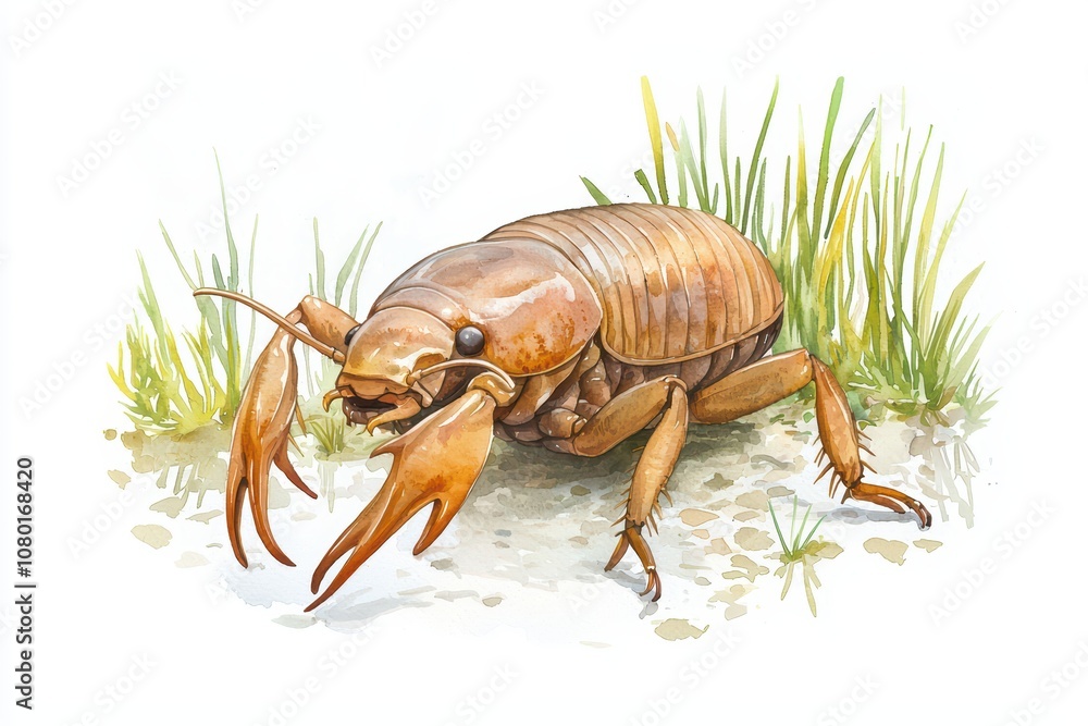 A detailed illustration of a unique freshwater crayfish. A detailed illustration of a unique freshwater crayfish.