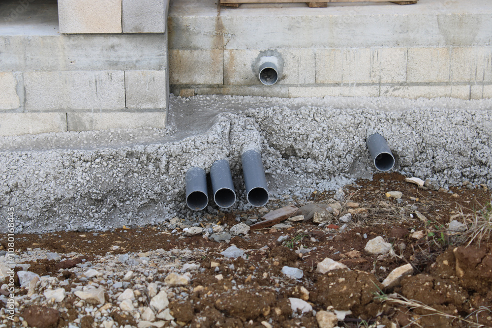 Tuyaux d'évacuation pluvial et eaux usées de la maison, chantier en — free download