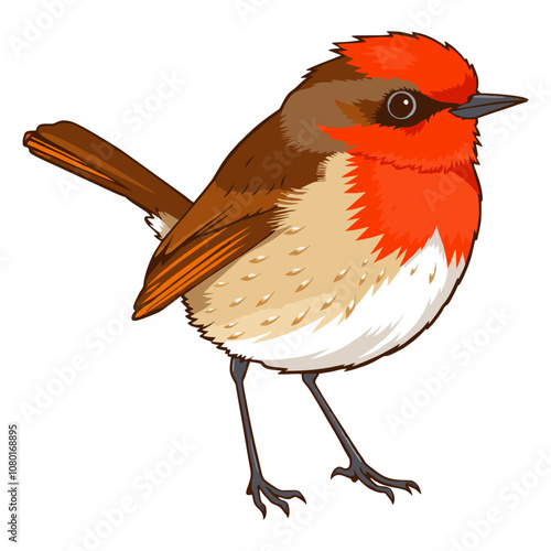 Vector of a small robin bird with red and brown feathers