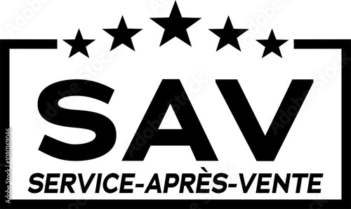 SAV (service après vente) de qualité 5 étoiles symbolisant la qualité et l'excellence. Étoiles montantes. Format rectangulaire. svg disponible pour le web