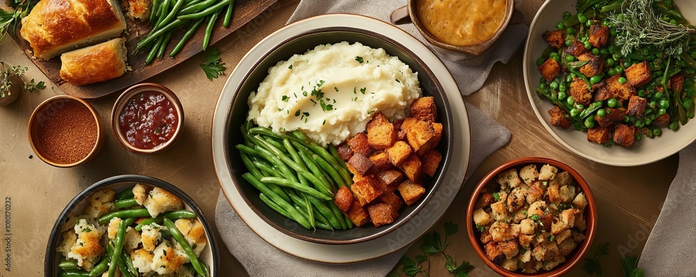 Delicious home-cooked meal with greens, potatoes Delicious home-cooked meal with greens, potatoes