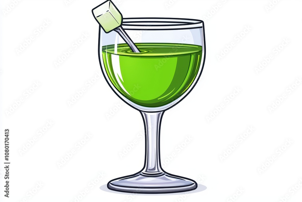 A vibrant green beverage served in a classic cocktail glass. A vibrant green beverage served in a classic cocktail glass.