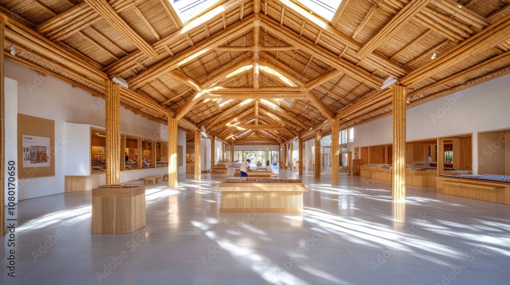 Spacious bamboo structure with natural light and modern design elements, AI Spacious bamboo structure with natural light and modern design elements, AI