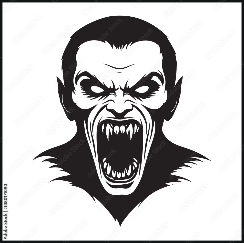 Fangs Out Vampire Head Illustration Design Silhouette Fangs Out Vampire Head Illustration Design Silhouette
