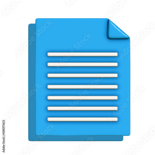 Blue copy paper, data, file, document icon 3d on png transparent background.