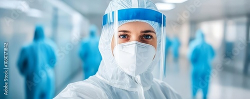 Healthcare worker wearing PPE, ready to enter an isolation room, infection control, safety