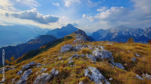 Germany Mountains. Autumn Landscape of Wetterstein Range with Sunny Sky