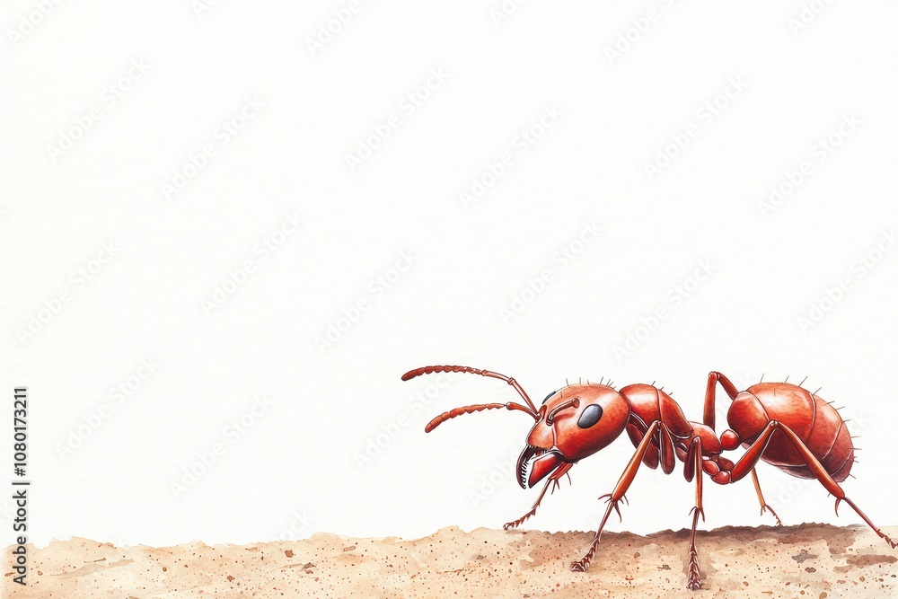Close-up of a red ant walking on a sandy surface. Close-up of a red ant walking on a sandy surface.