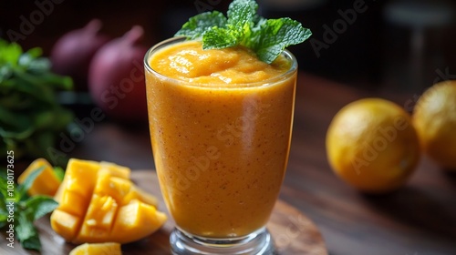 Health Diabetic-friendly Intake Diabetic-Friendly Mango Orange Smoothie with Fresh Ingredients and Copy Space