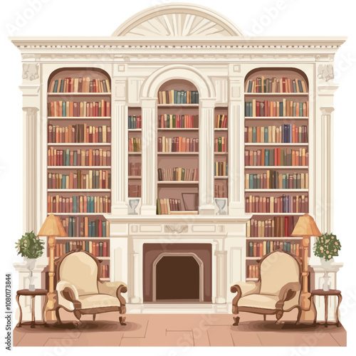 Living room interior with fireplace, armchairs and bookshelves. Vector illustration..eps