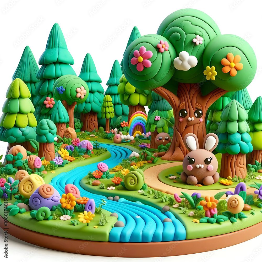 custom made wallpaper toronto digital3D render of a lush forest with big, cartoonish trees. 3D digital illustration. cartoon style.
