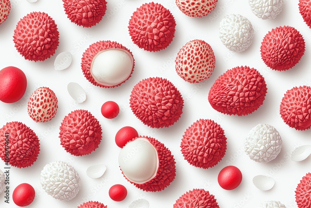 Colorful and textured red and white fruits on a white background. Colorful and textured red and white fruits on a white background.
